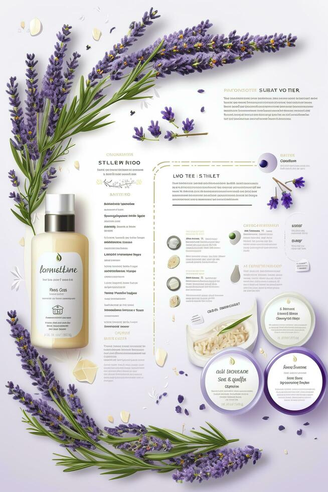 Beautiful flyer to present a store that sells products, body care, soap, cream, oil. Generative AI photo