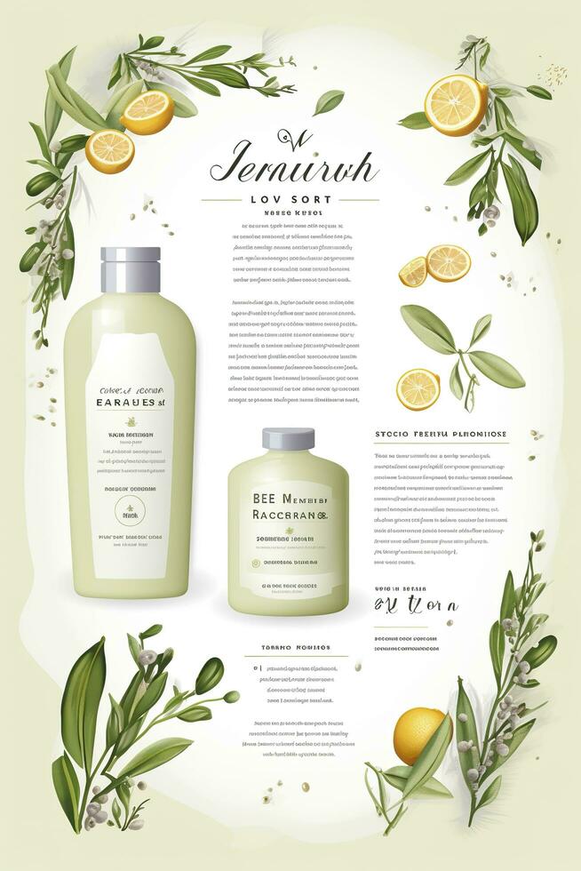 Beautiful flyer to present a store that sells products, body care, soap, cream, oil. Generative AI photo