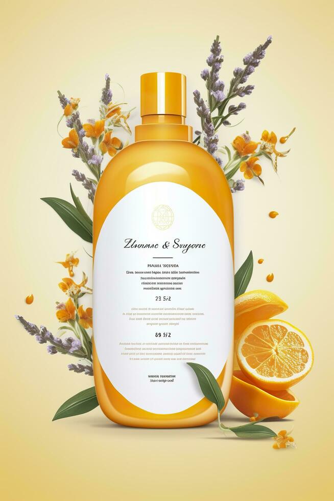 Beautiful flyer to present a store that sells products, body care, soap, cream, oil. Generative AI photo