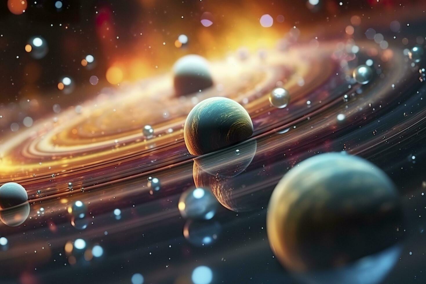 Our 3d Solar system with planets in orbits path. AI Generative photo