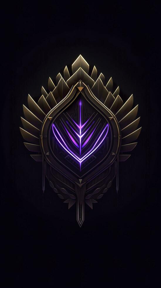 Amethyst 3D Minimalist Shield Design with a black or dark background with neon lines. AI Generative photo