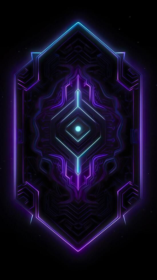 Amethyst 3D Minimalist Shield Design with a black or dark background with neon lines. AI Generative photo