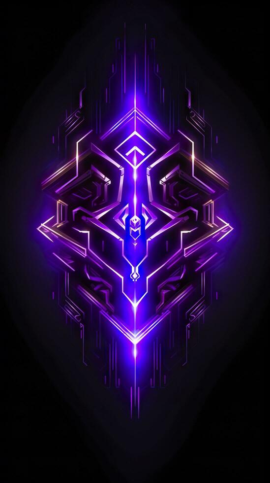 Amethyst 3D Minimalist Shield Design with a black or dark background with neon lines. AI Generative photo