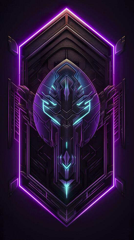 Amethyst 3D Minimalist Shield Design with a black or dark background with neon lines. AI Generative photo