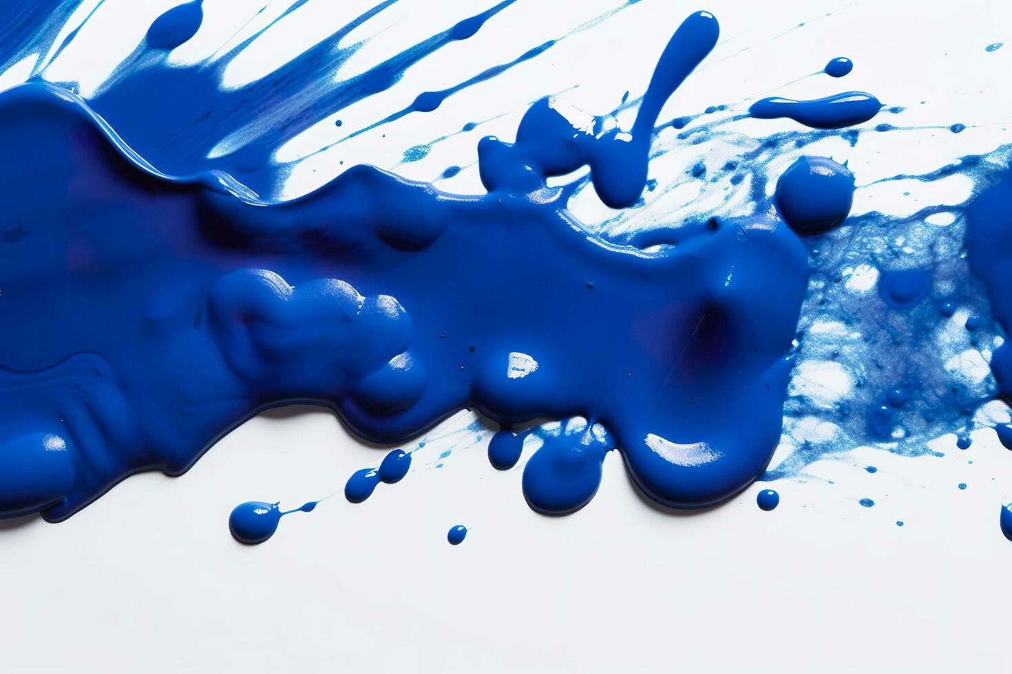 Close up of blue paint shapes on white background with copy space. AI Generative photo