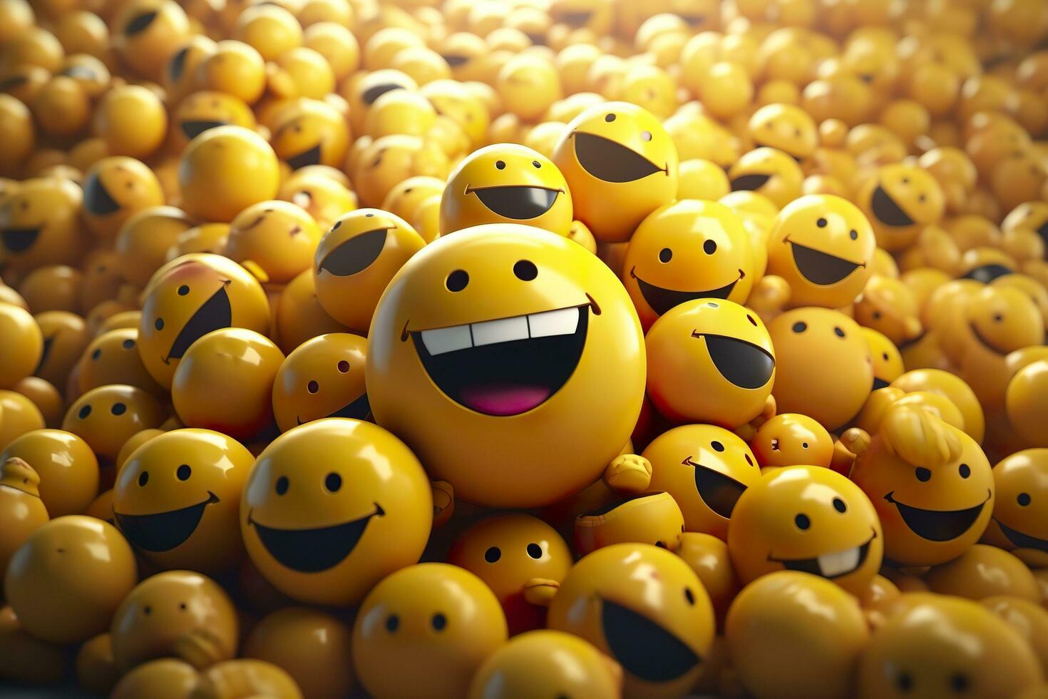 Happy and laughing emoticons 3d rendering background, social media and communications concept. AI Generative photo