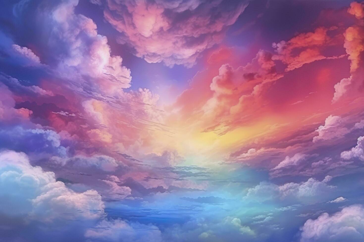 Fantasy sky rainbow. Fairy skies rainbows colors, magic landscape and dream sky background illustration, AI Generative photo