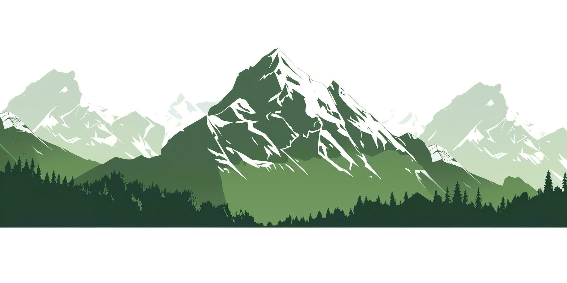 Green mountain ranges on white background.  AI Generative photo