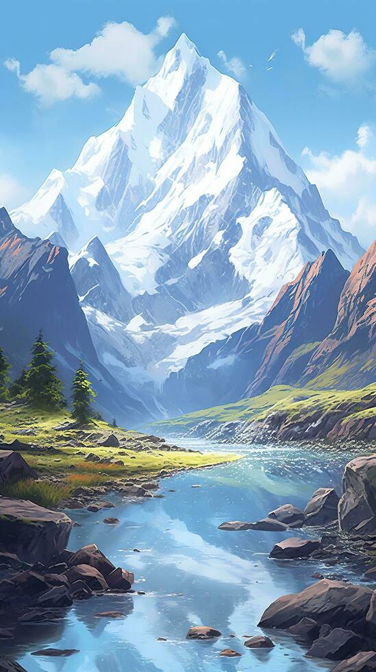 The beauty of a majestic and snow capped mountain range, with rugged peaks, AI Generative photo