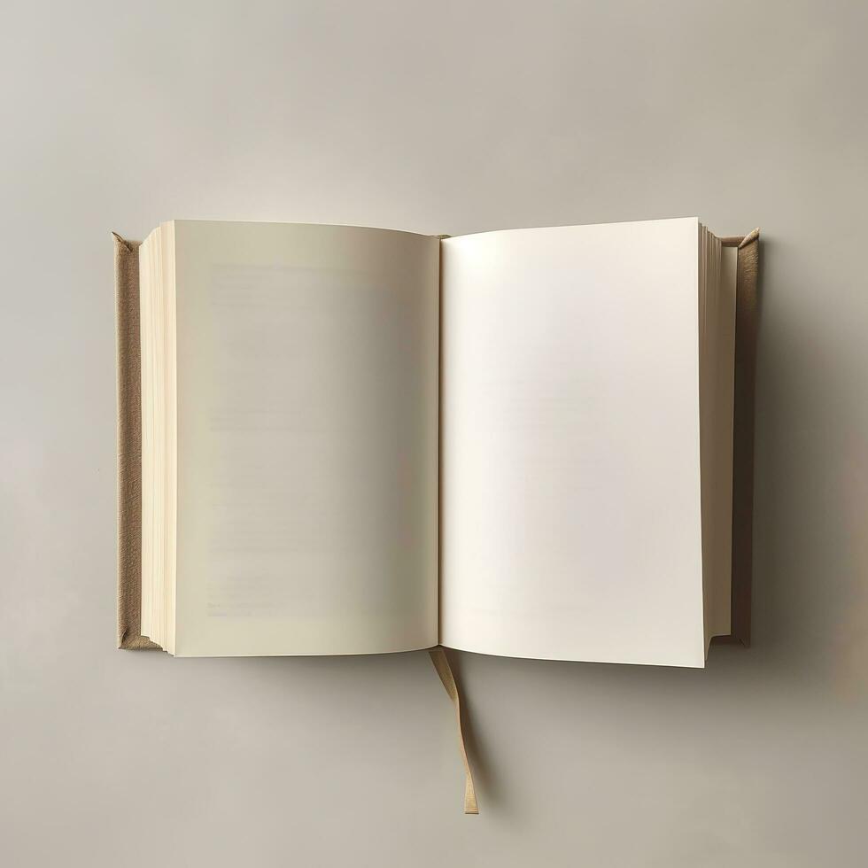 Blank opened book mockup, top view. Generative AI photo