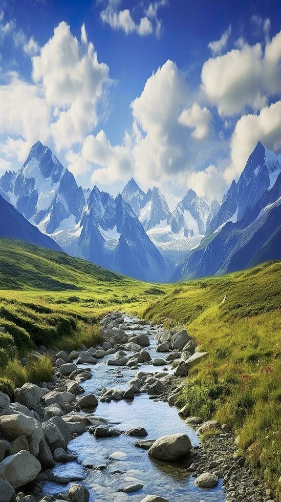 The beauty of a majestic and snow capped mountain range, with rugged peaks, AI Generative photo