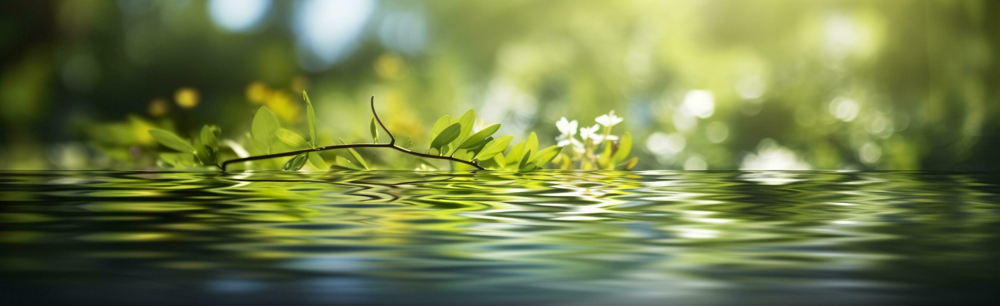 Blurred image of natural background from water and plants. Generative AI photo
