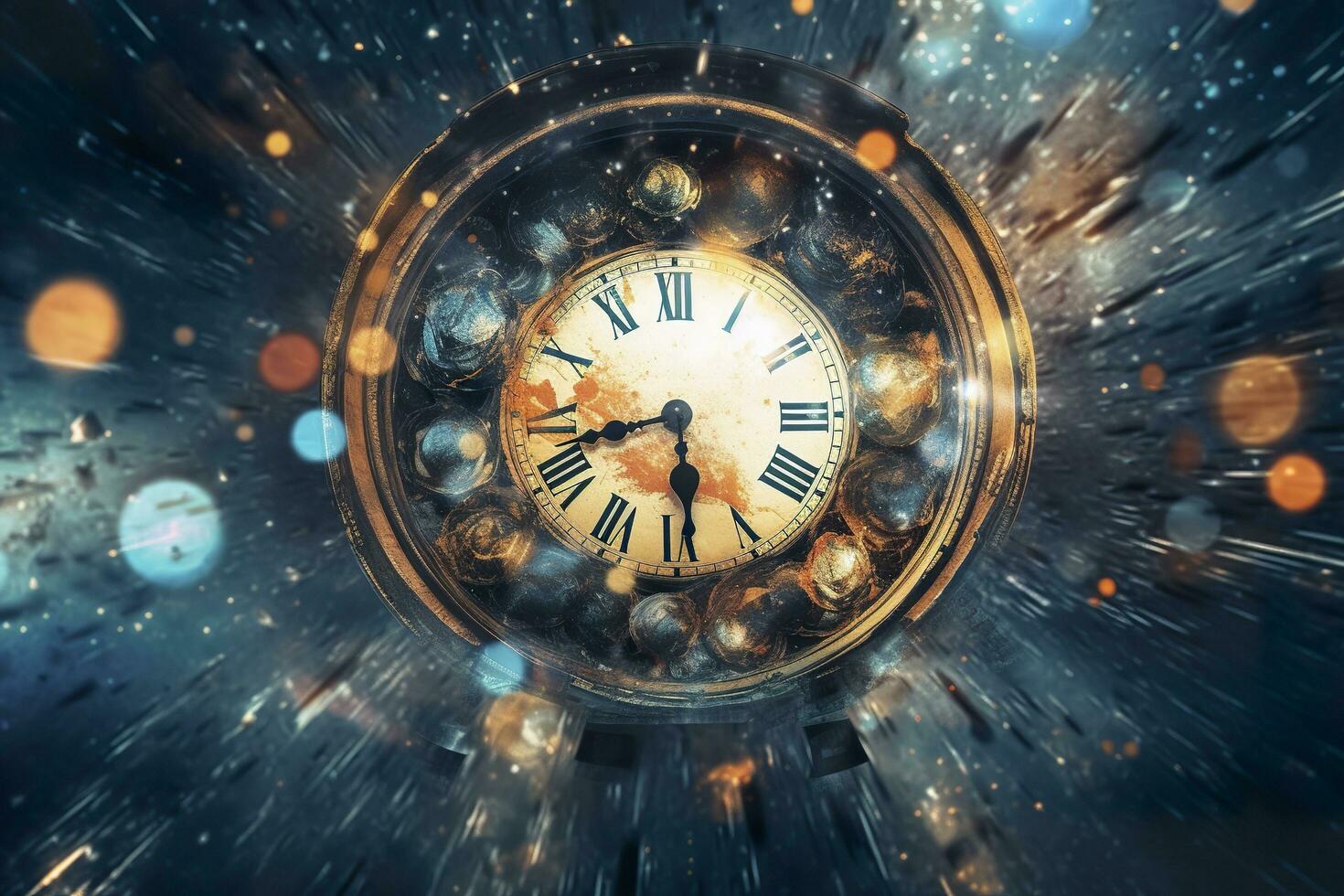 clock in space, time concept. Generative AI photo