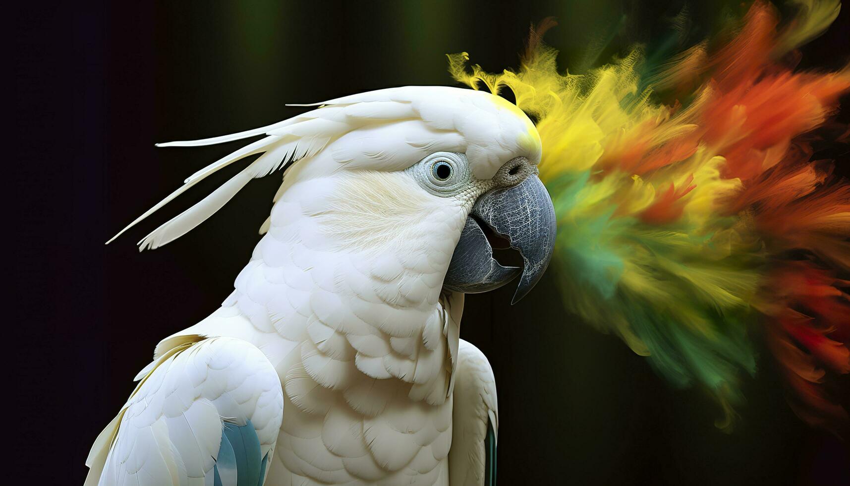 Digital photo manipulation of a white parrot. Generative AI