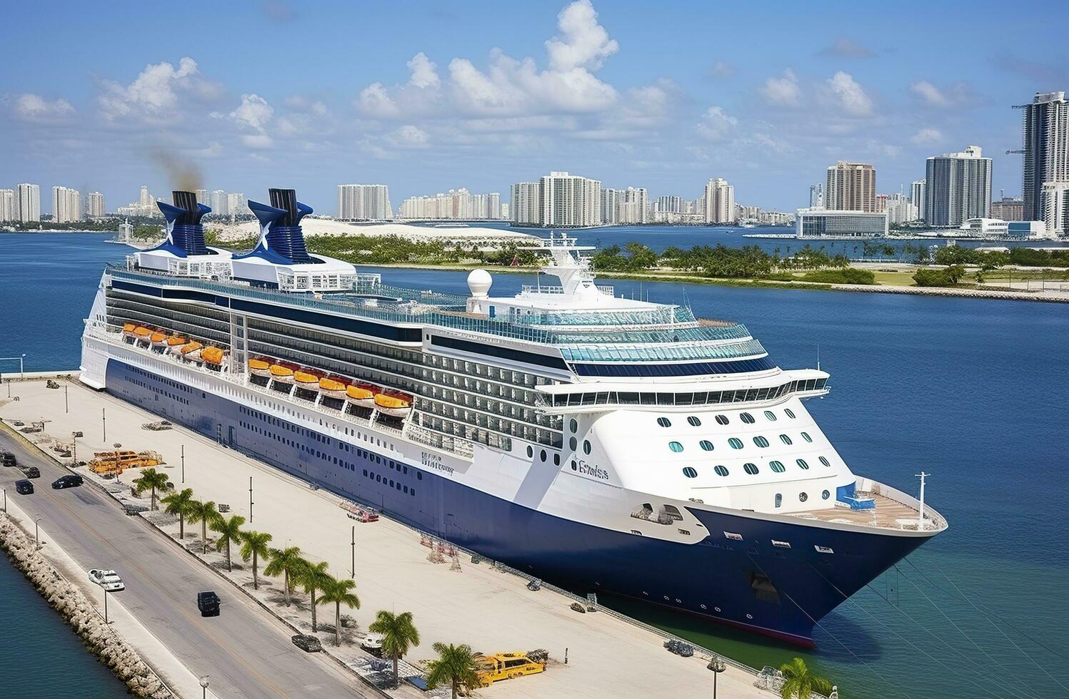 Cruise ship Celebrity Infinity docked in Port Everglades, Ft Lauderdale, Florida. Generative AI photo