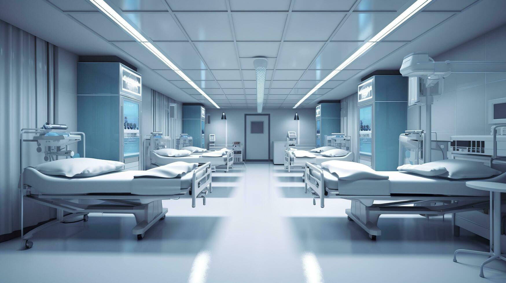 Healthcare Theme 3D Illustration of an Empty Emergency Room. AI Generative photo