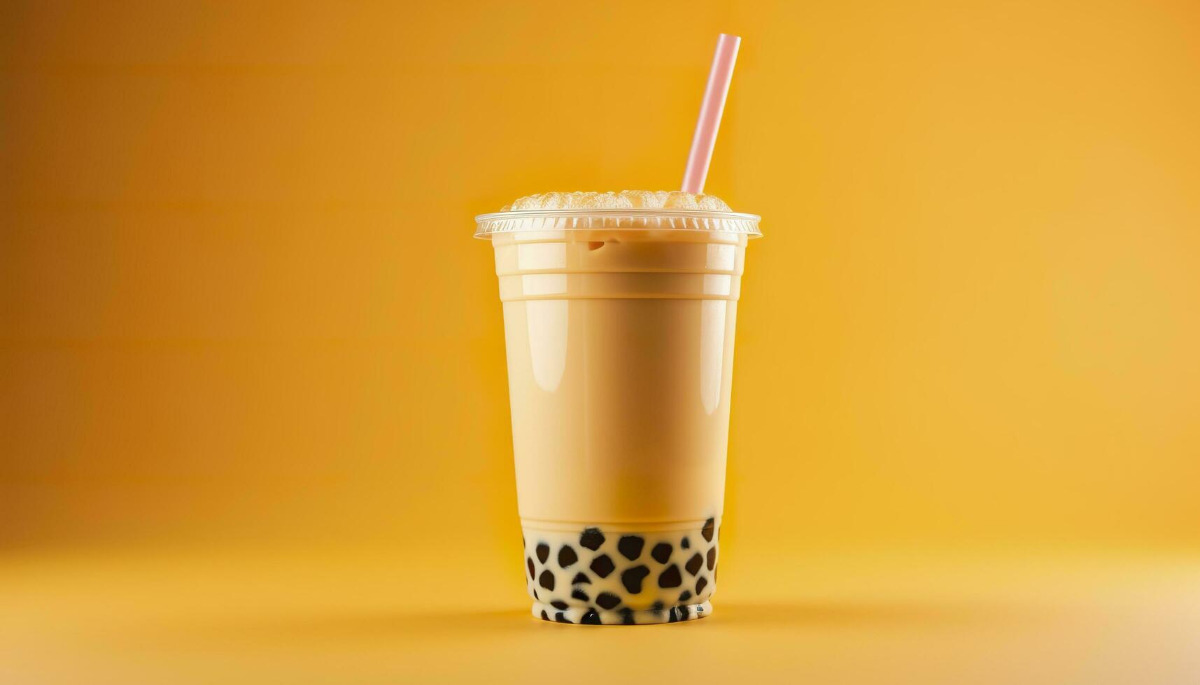 A bubble tea in a plastic cup. Generative AI photo