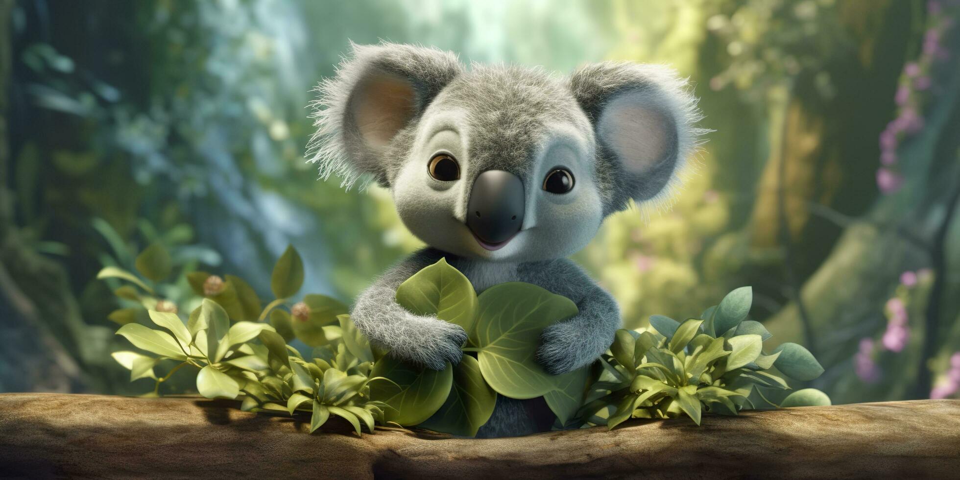 A cartoon colored funny masterpiece of a cute koala, closeup. Generative AI photo