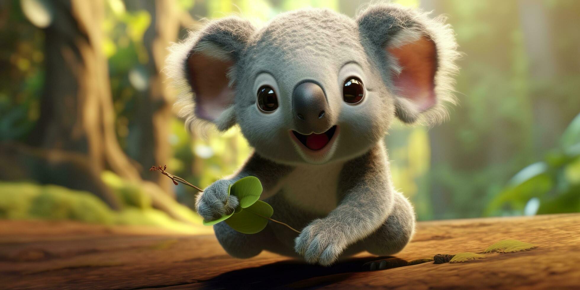 A cartoon colored funny masterpiece of a cute koala, closeup. Generative AI photo