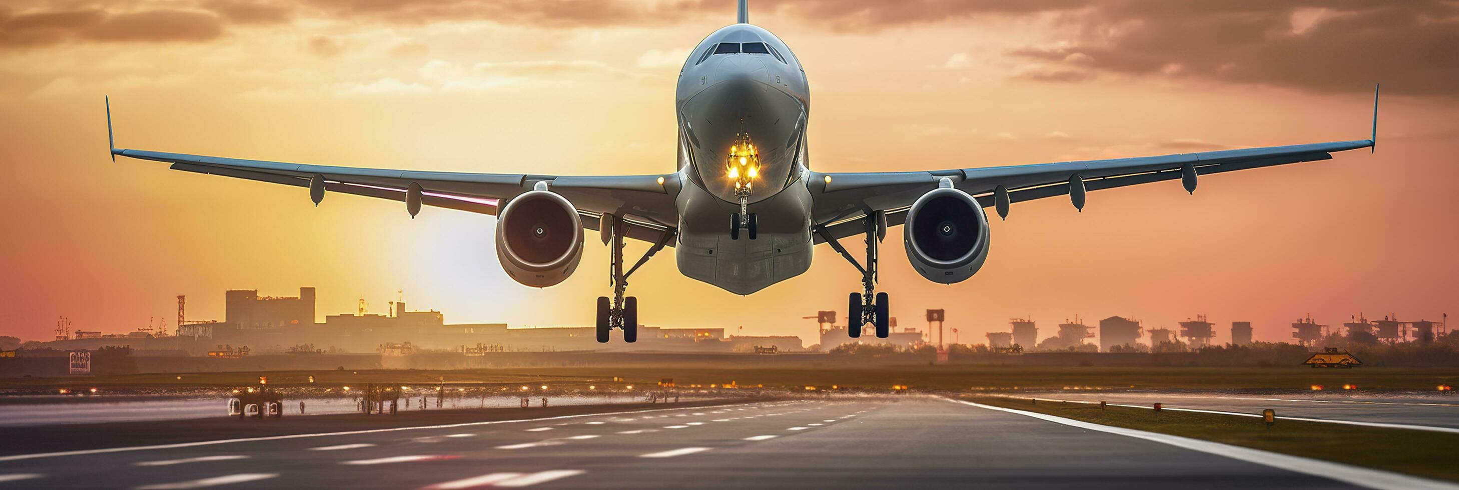 Airplane taking off from the airport. Generative AI photo