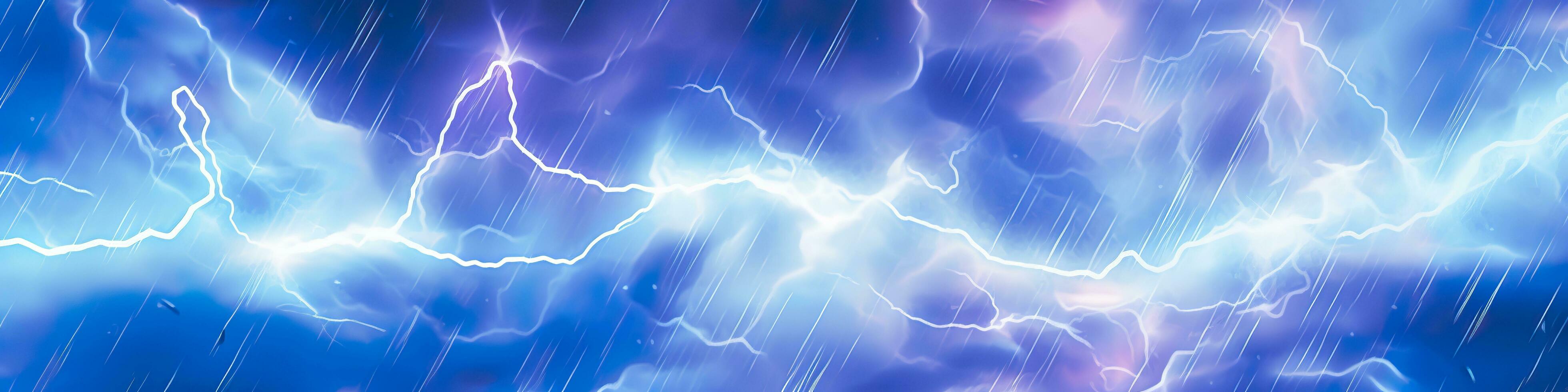 Anime horizontal blue lightning background. Anime cartoon light colors. Generative AI photo
