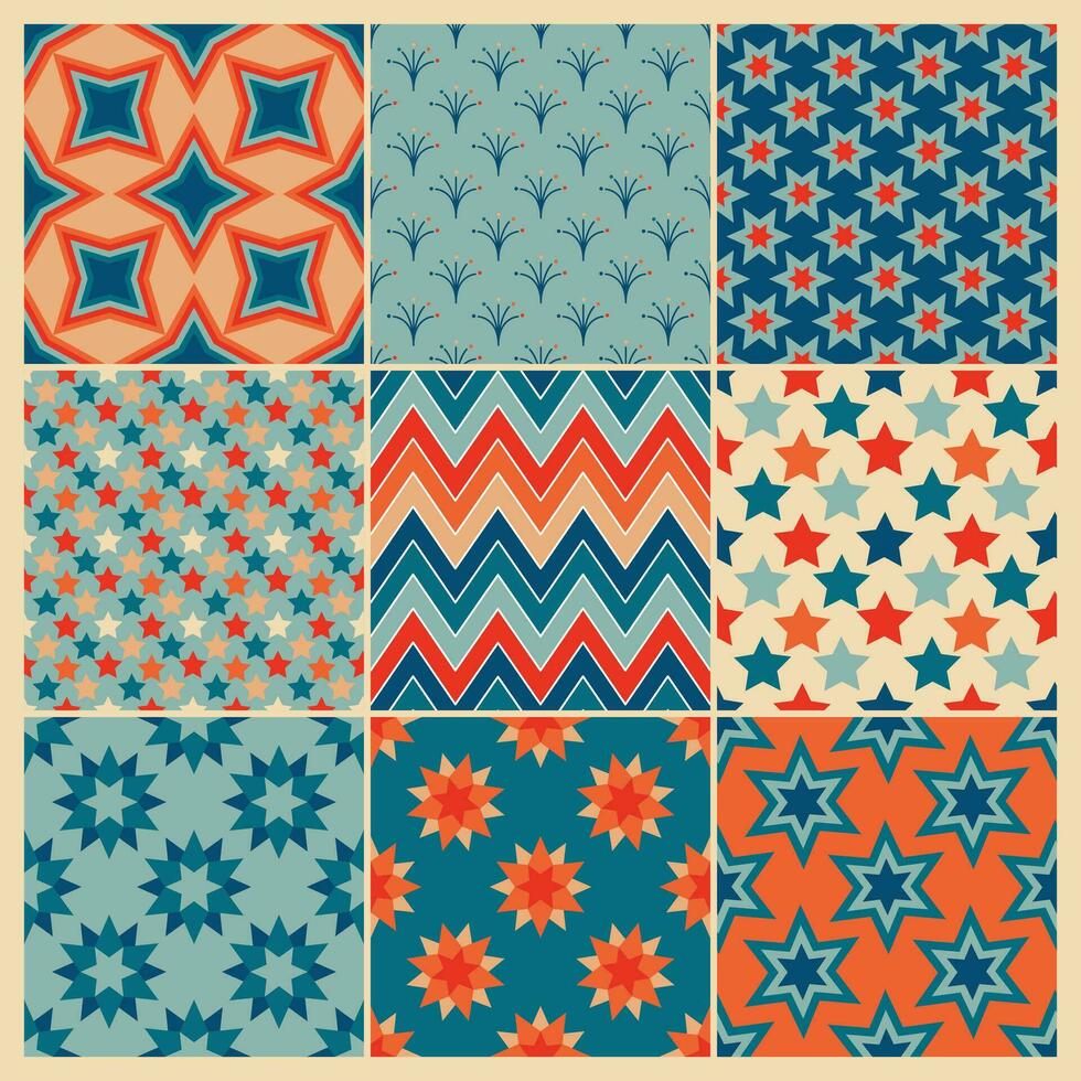 Vintage retro seamless patterns in the style of the 50s and 60s vector