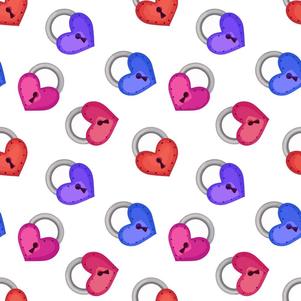 seamless pattern of multicolored locks with hearts vector