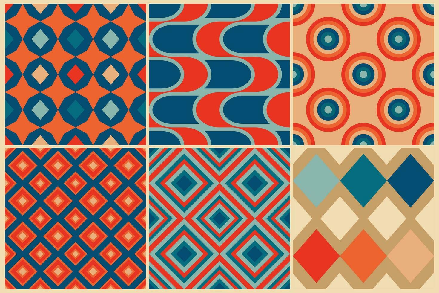 Mid century retro seamless patterns in the style of the 50s and 60s vector