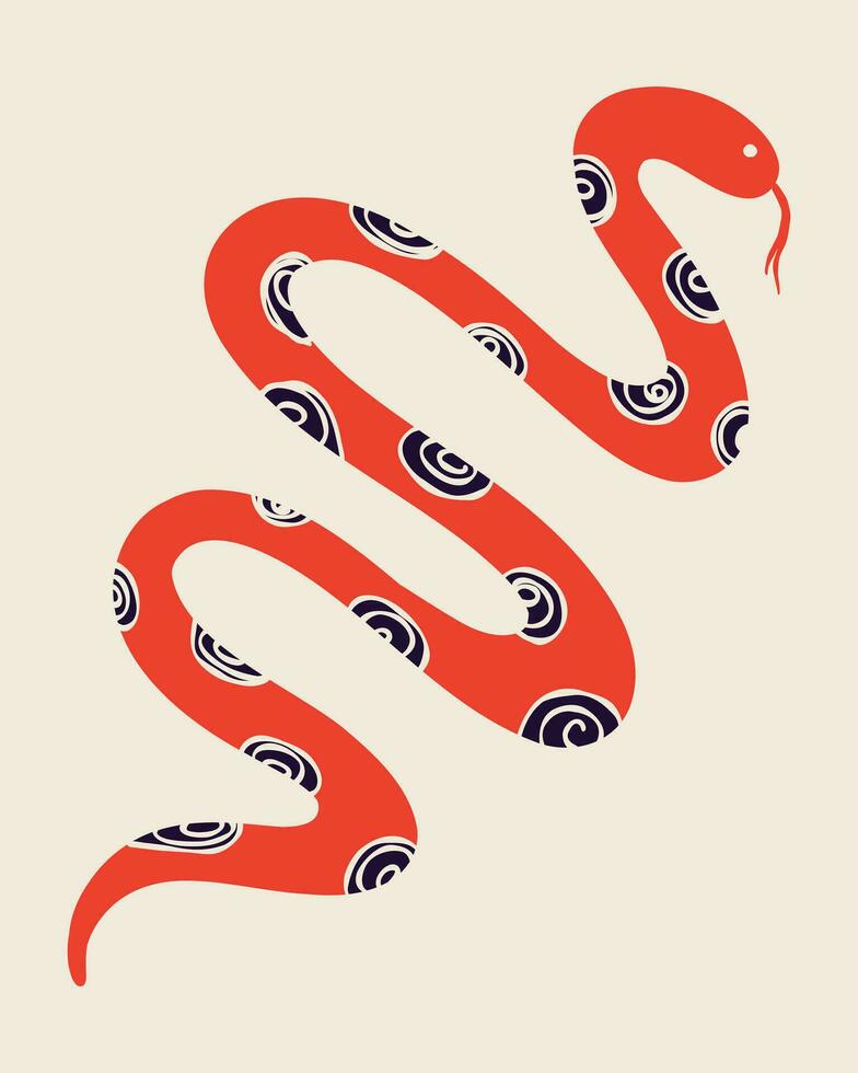 snake card in modern trendy naive style. Minimalistic funky bizarre snake vector