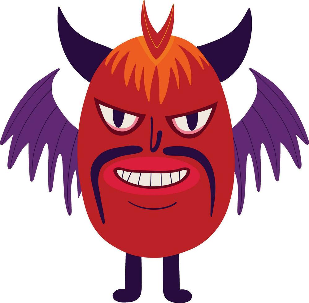 devil demon with a creepy face. Vibrant bright Strange ugly Halloween character vector