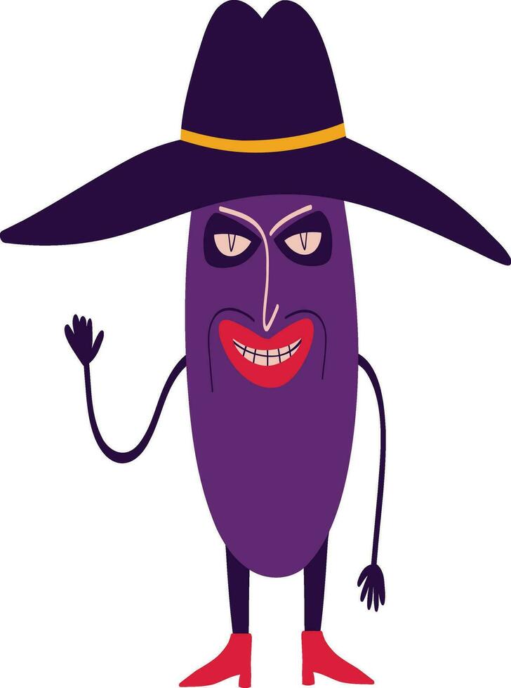 un extraño gracioso personaje en un sombrero. brillante extraño feo caracteres en Víspera de Todos los Santos. vector