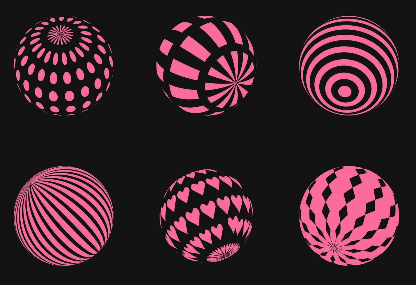 Six 3D wireframe figures. Cyber neo-futuristic 3D objects and shapes. Frame wavy geometric perspective ball, sphere. 80s cyberpunk elements, vector set. Heart, dots, line pentagon, rectangle