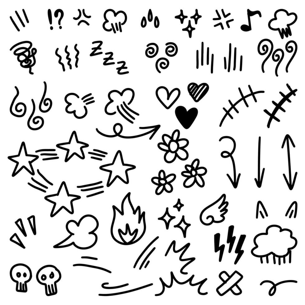 set of Hand drawn doodle expression sign for concept design isolated on white background. vector illustration.