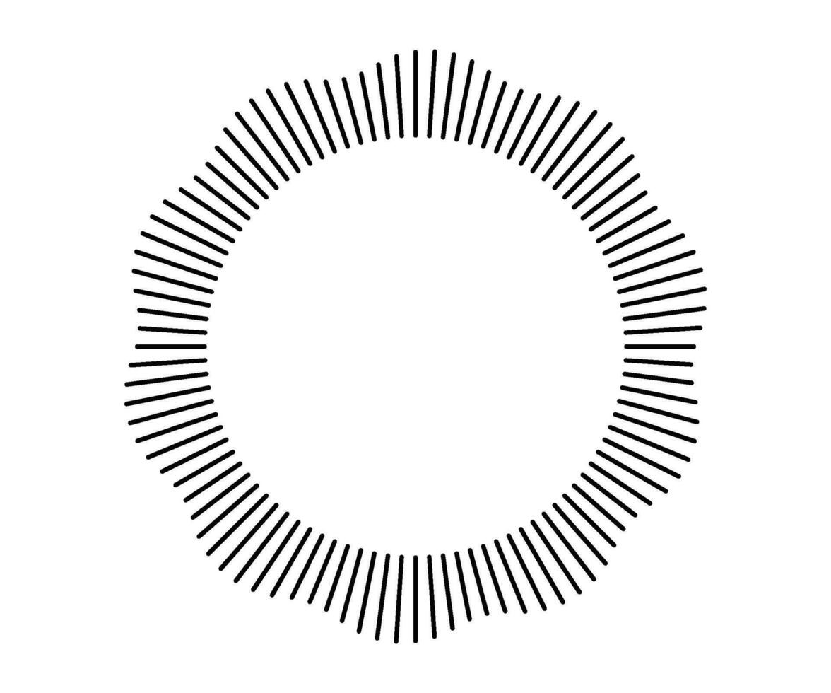 Radial wave sound lines. Circular frame. Sound circle ring. Wavy roun frame. Radial sun rays symbol. Wavy geometric silhouette. Abstract design element. Vector illustration on white background.