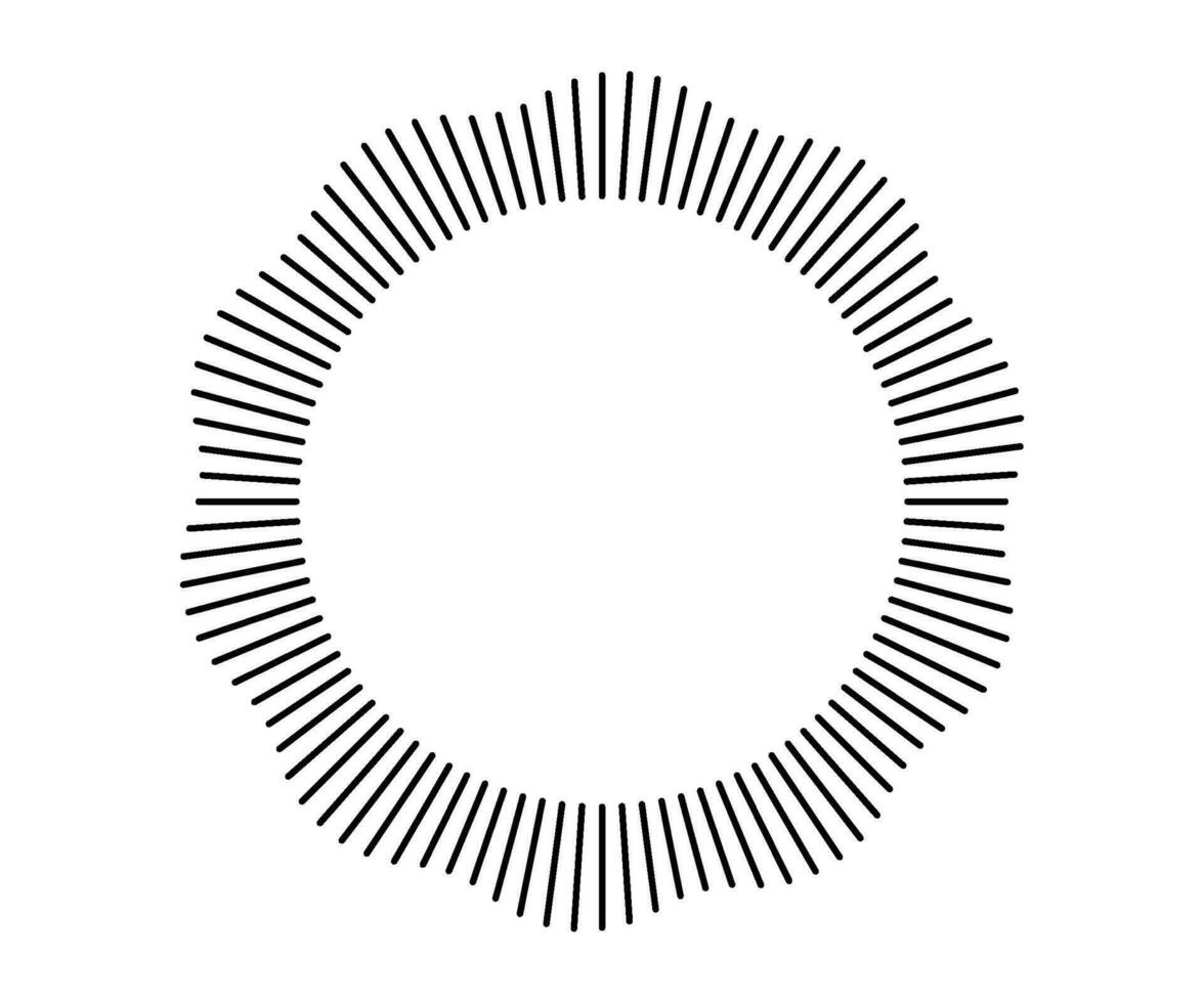 Radial wave sound lines. Circular frame. Sound circle ring. Wavy roun frame. Radial sun rays symbol. Wavy geometric silhouette. Abstract design element. Vector illustration on white background.