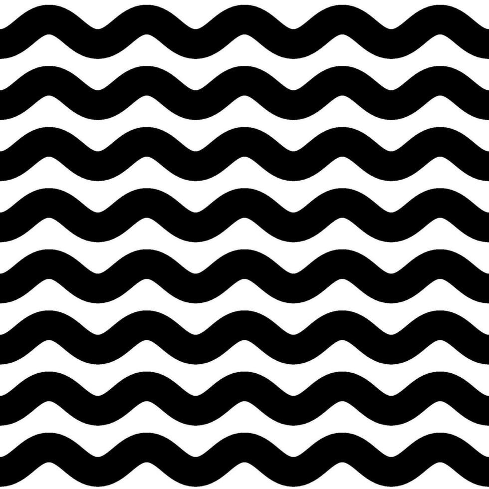 Wave wide line seamless pattern. Wavy thick stripes pattern. Black horizontal water curve lines texture. Simple monochrome black and white background. Editable stroke. Vector illustration.