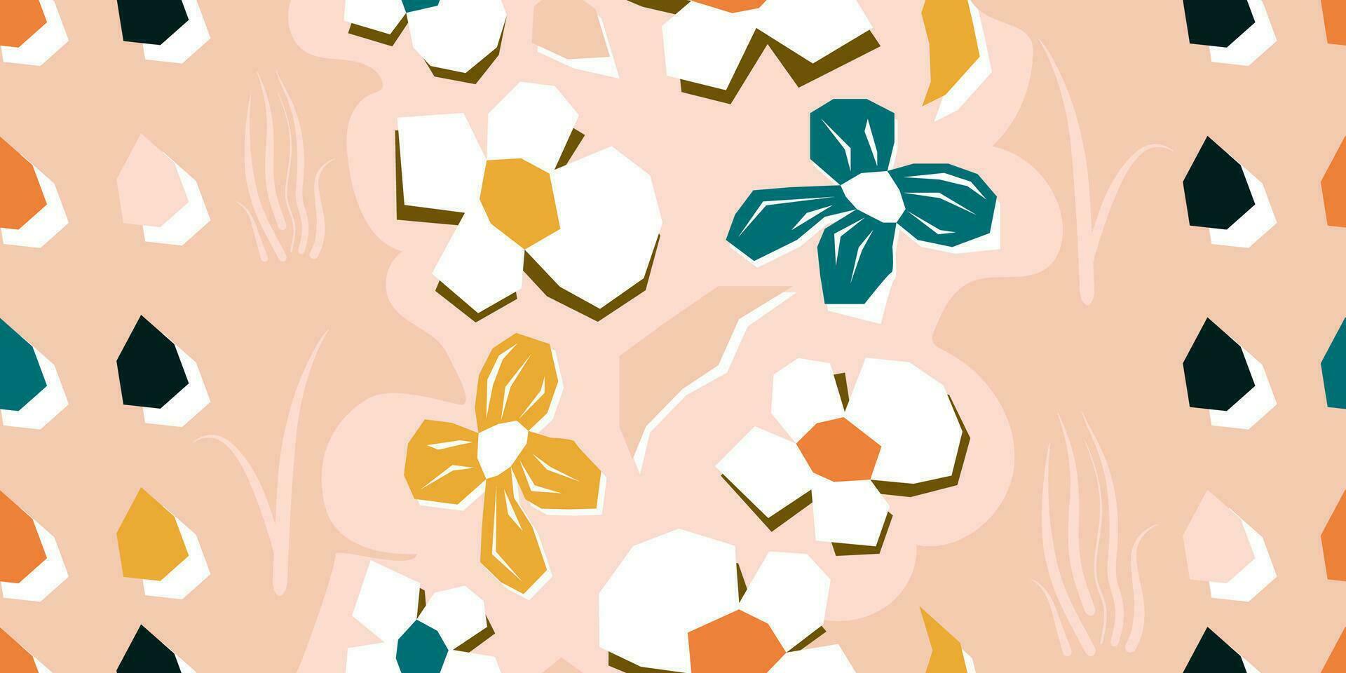 Cute floral seamless pattern in paper cut collage style. Flowers repeating print for fabric, textile, wallpaper. Vector template for design