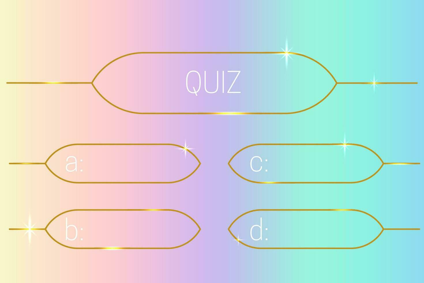 Quiz game template with question and answers in y2k style. Trivia contest TV show layout with modern gradient and gold number frames. Vector illustration