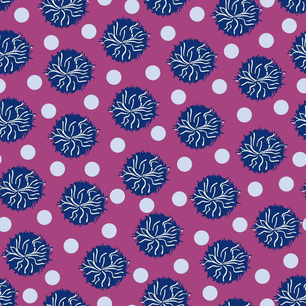 Colorful Pom Poms Seamless Pattern Background on a violet. Vector illustration on Pompom