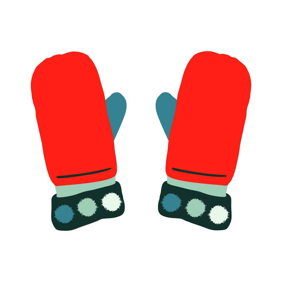 Pair of knitted winter mittens isolated on white background. Vector illustration. Warm mitten icon.