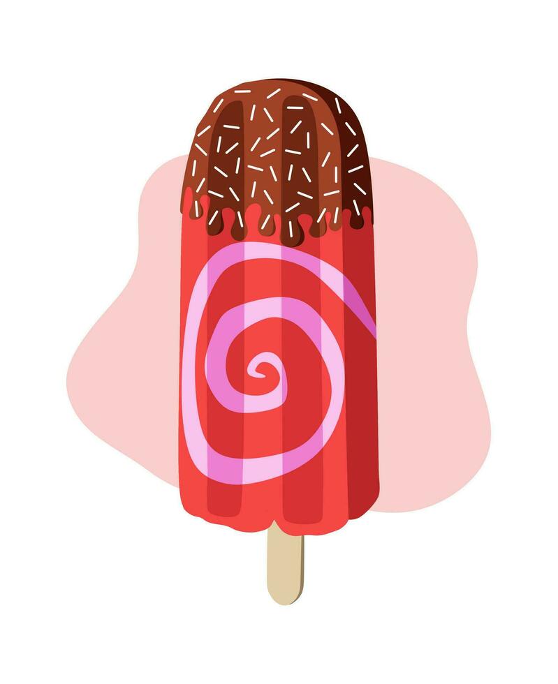 Vector Ice Cream stick. Pink colors. Chocolate.