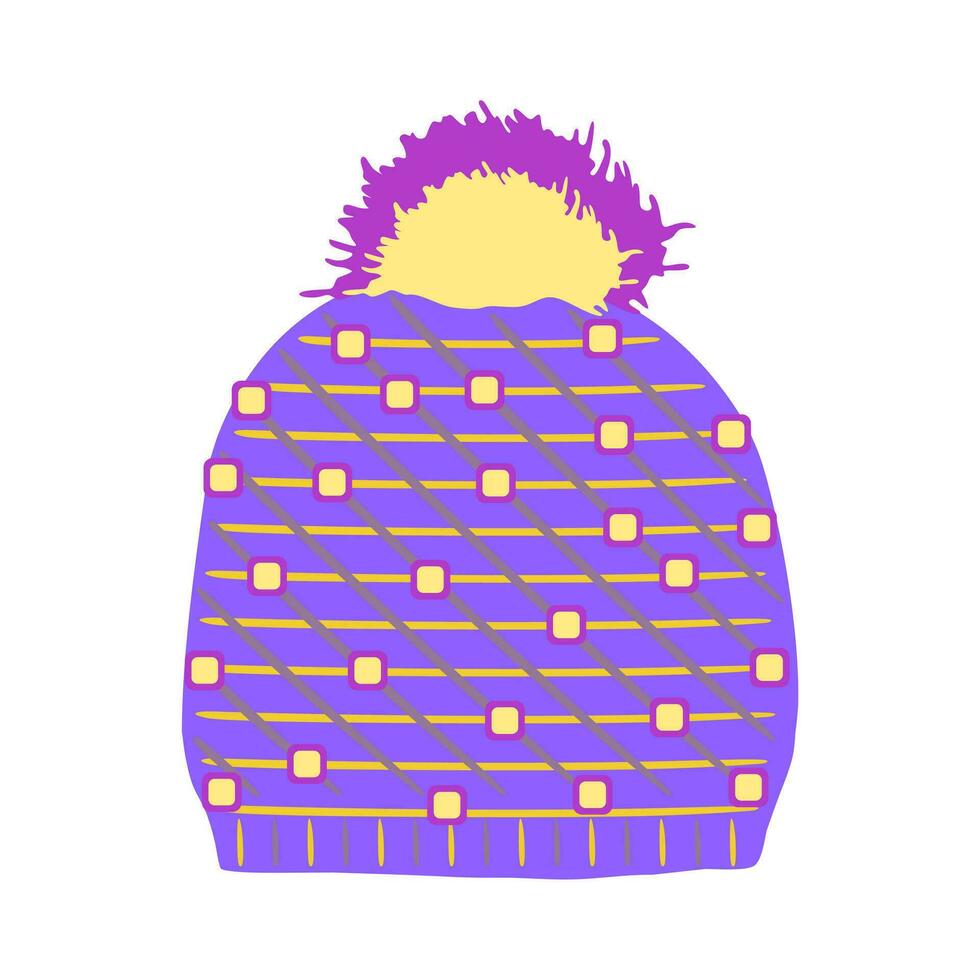 Violet woolen cap symbol, vector isolated on white background, design for winter season, illustration in flat style