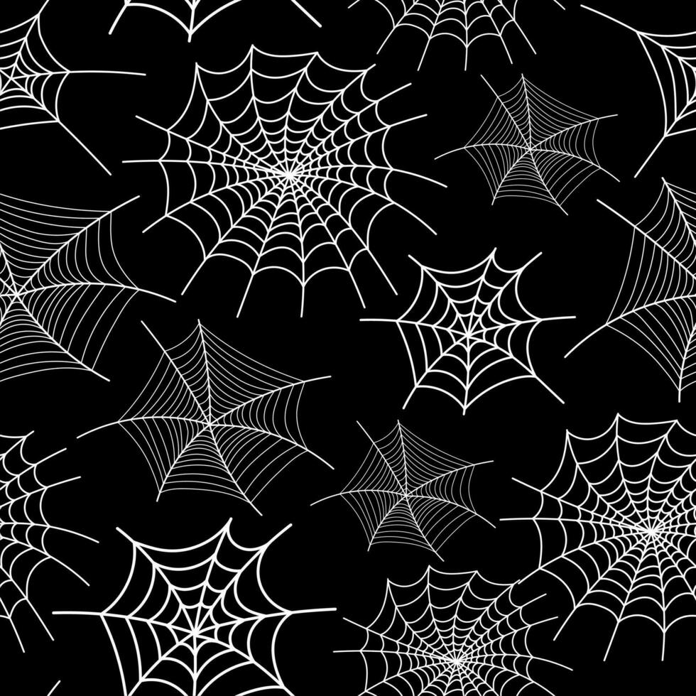 telaraña modelo. Víspera de Todos los Santos sin costura impresión de araña web, monocromo gótico horror red trampa para envase papel vector