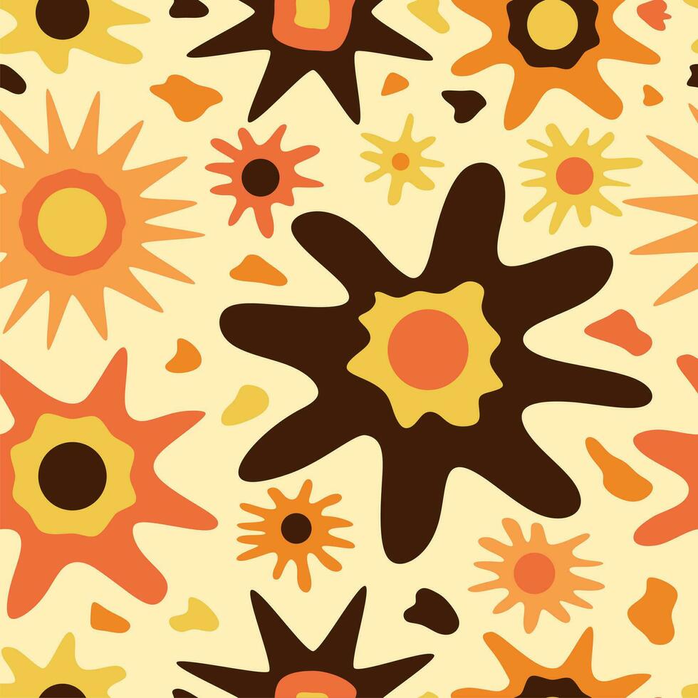 Seamless vector pattern with cute hand drawn sun or flowers. Abstract floral texture. Fun design. Summer theme
