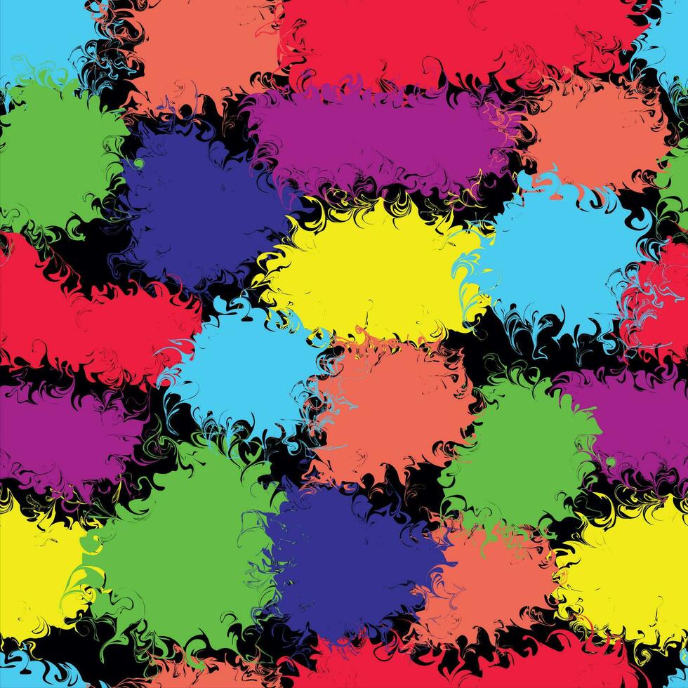 Swirl seamless colorful splashes pattern on black background vector