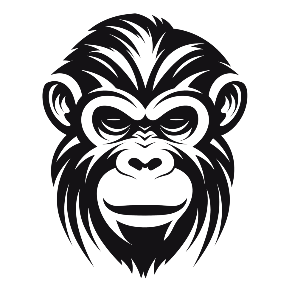 Black And White Monkey Head Silhouette - Ai Generative png