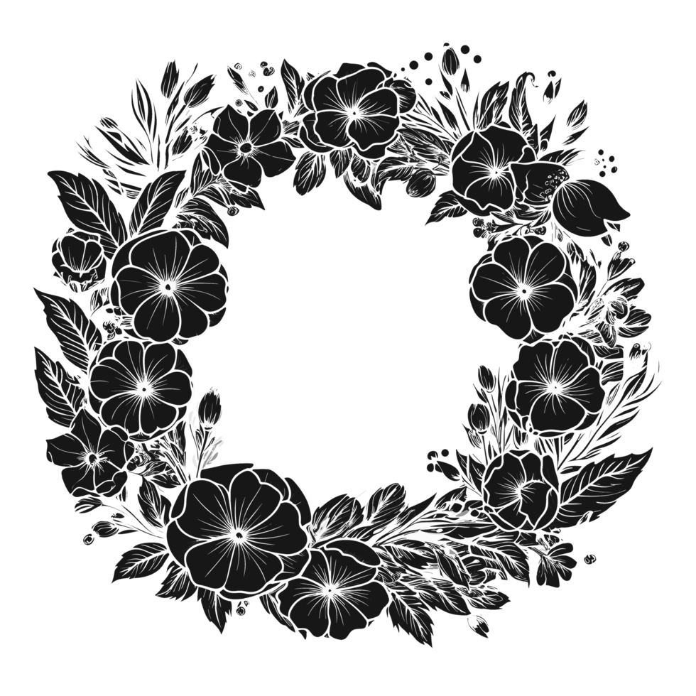 Black and White Flower Frame - Ai Generative png
