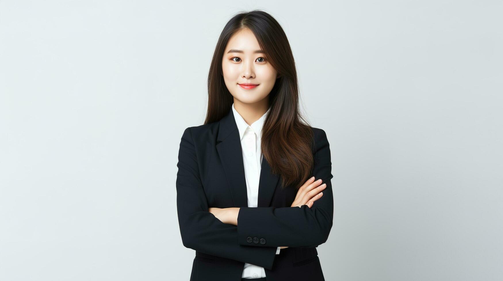 asian business woman standing with arms crossed. AI Generative photo