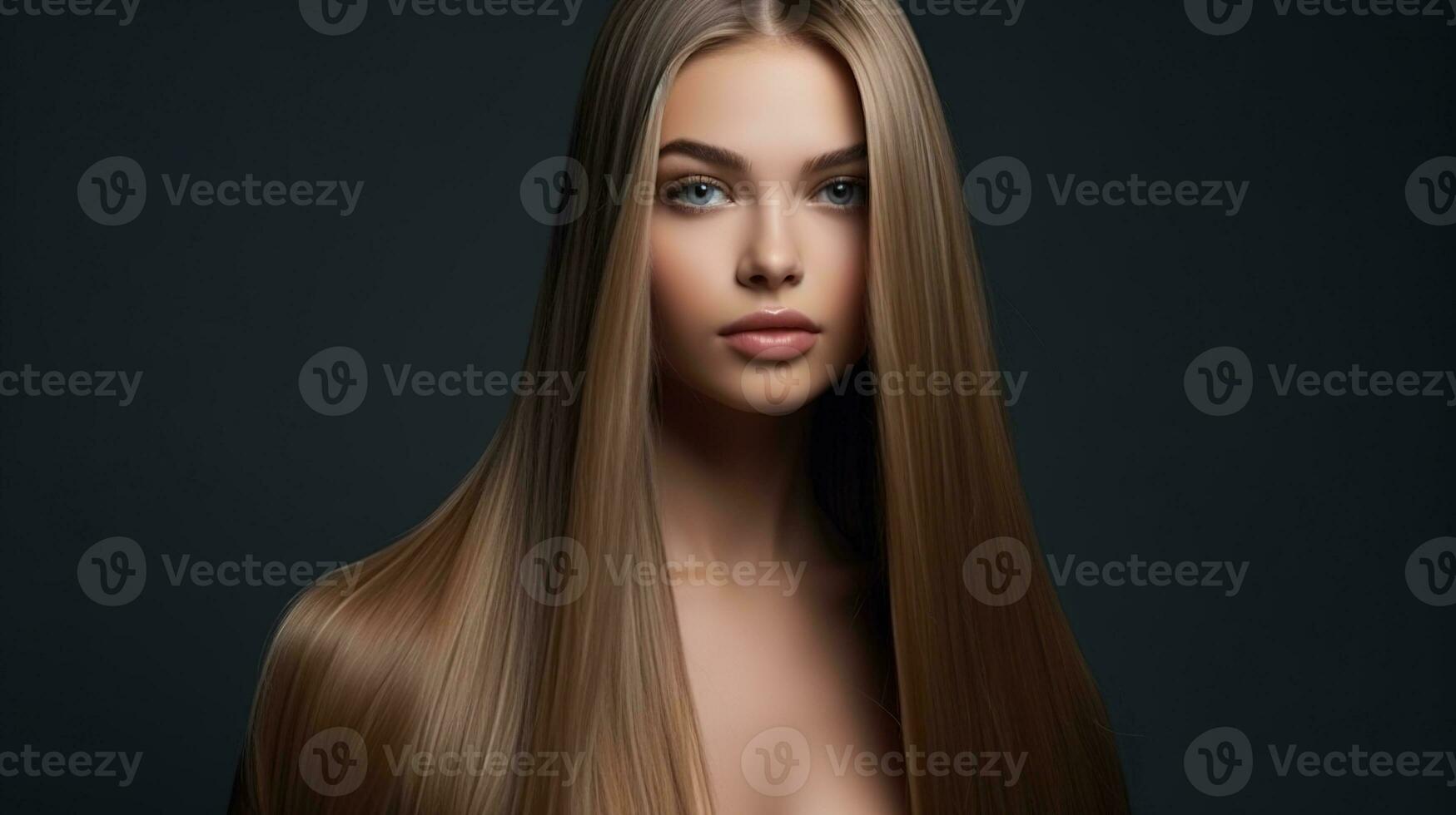 beautiful woman with long straight hair. generative ai photo