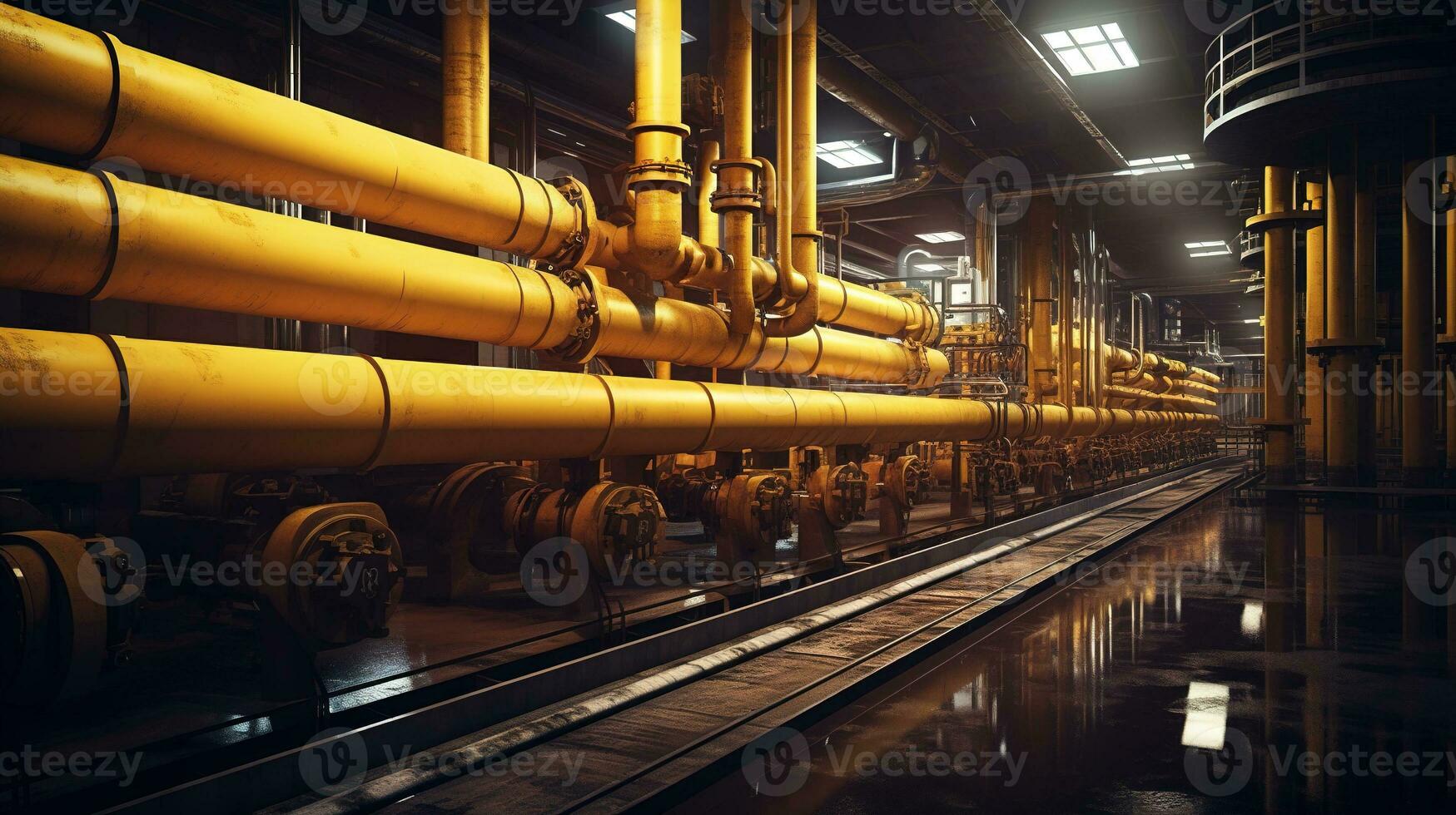 pipes and pipes in a large industrial building. AI generative photo